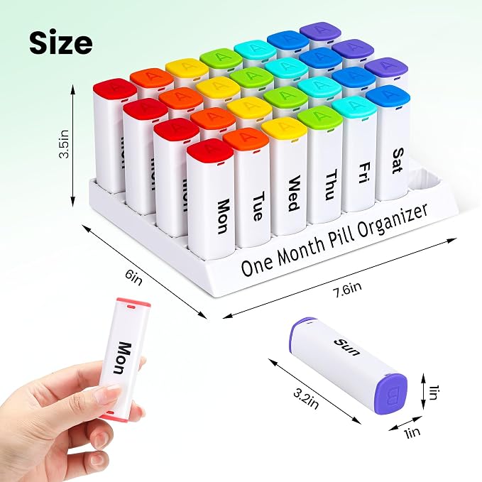 CAidRE 4 Week Medication Organizer, White Large Pill Case 2 Times a Day | Monthly AM PM Dispenser with Moisture Proof Seal for Supplements, Portable Daily Pods, Minimalist Look for Easy Reading