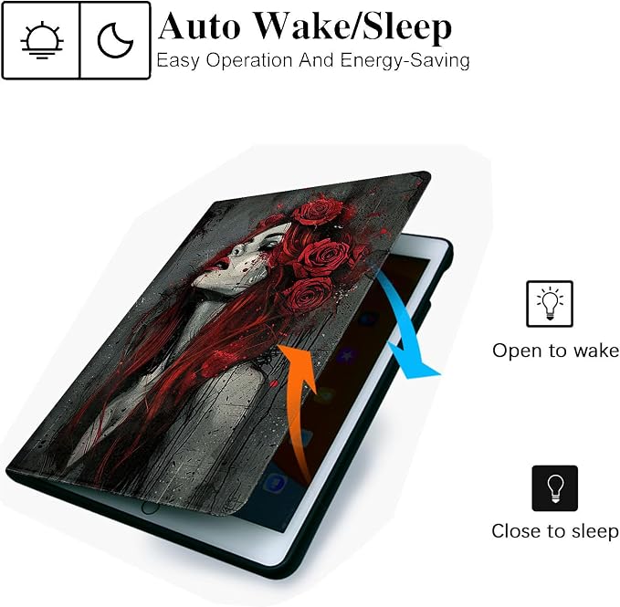 for Microsoft Surface Go 4/3/2/1-10.5" 2021 Tablet Case,Auto Wake/Sleep,Adjustable Stand Protective Cover - Rose Girl Dark Art