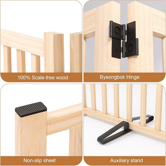 YOCAN Non-Painted Wooden Freestanding Dog Gates -5 Panels L:115" H:23"