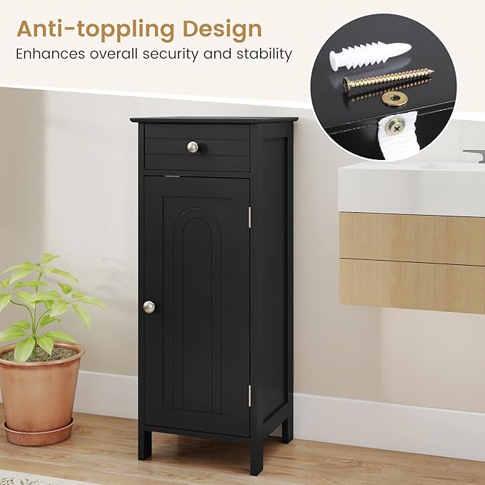 GLACER Floor Storage Cabinet, Bathroom Storage Cabinet (Black) | 2 Adjustable Shelves | Ideal for Bathroom, Living Room | 14 x 12 x 34.5 inches