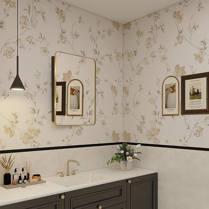 20x28 in Brushed Gold Medicine Cabinet with Mirror for Bathroom, Gold