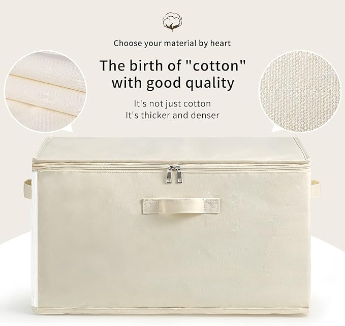 3 Pack Canvas Comforter Storage Bags for Clothes & King Comforters, Natural | 70L Capacity, Dual Zippers, Three Reinforced Handles, Foldable Canvas Design for Comforters, Blankets and Seasonal Clothing
