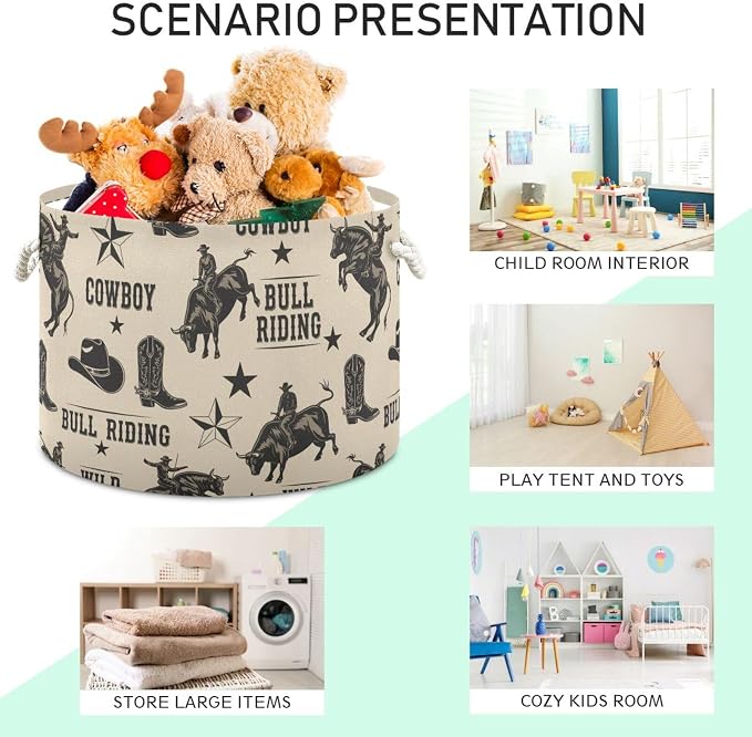 DOMIKING Large Storage Basket for Toys Western Cowboy Beige Storage Bin Box Kids Laundry Hamper for Laundry Hamper Kid's Room Baby & Dog Toy