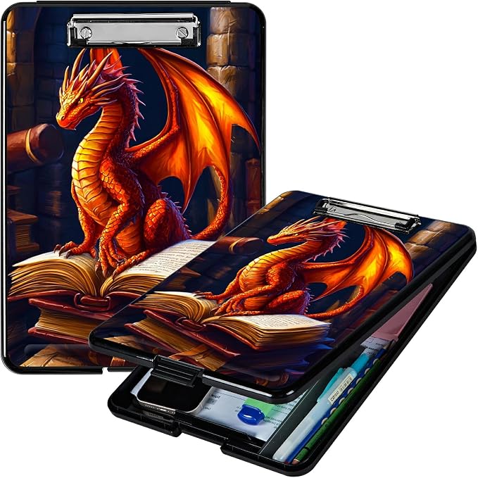 Book Dragon A4 Clipboard with Storage Pen Holder, Clipboards Organizer Nursing Clipboard Foldable File Folder Plastic Clipboard Folio Clip Board for Office Students Classroom Doctor