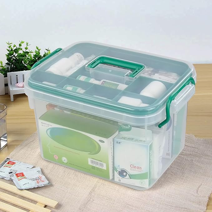1-Pack Clear Storage Box Container, Family First Aid Box with Handle | 15 QT Medicine Box Organizer with Tray, Durable Plastic, Thickened Medicine Storage Organizeron