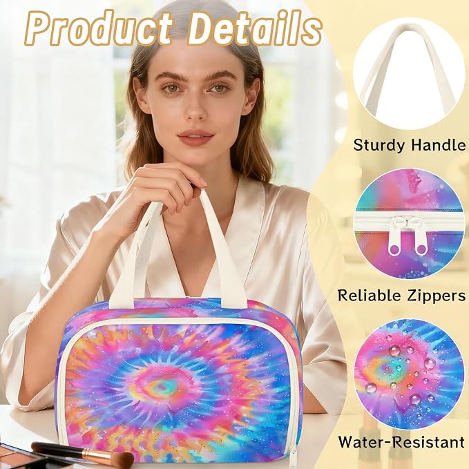 Pinks And Purple Tie Dye Marble Travel Toiletry Bag with Handle | Wet & Dry Separation, Full-Size Bottle Friendly, Leak-Proof, Waterproof, Easy to Clean, for Travel, Gym, Home