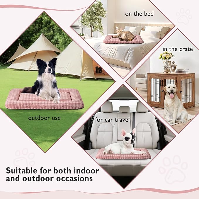 Dog Bed Mat Crate Pad for Large Dogs, Dusty Pink, 36"x 23" | Washable Soft Pet Sleeping Mat, Anti-Slip Kennel Pad with 3D Bubble Pattern