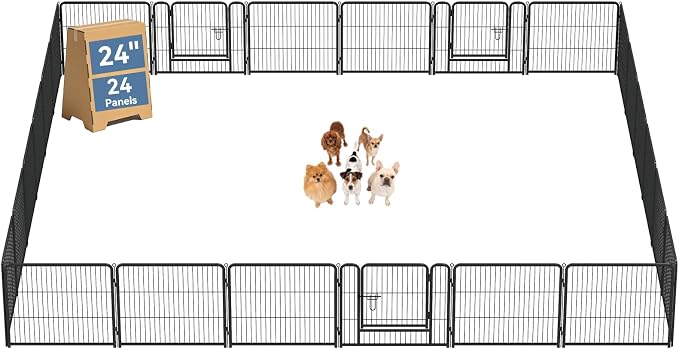 DUMOS Dog Playpen Indoor 24 Inch 24 Panels, Outdoor Metal Pet Fence | Foldable Dog Play Pen with Door, Portable Exercise, RV Camping, Puppy Small Dogs