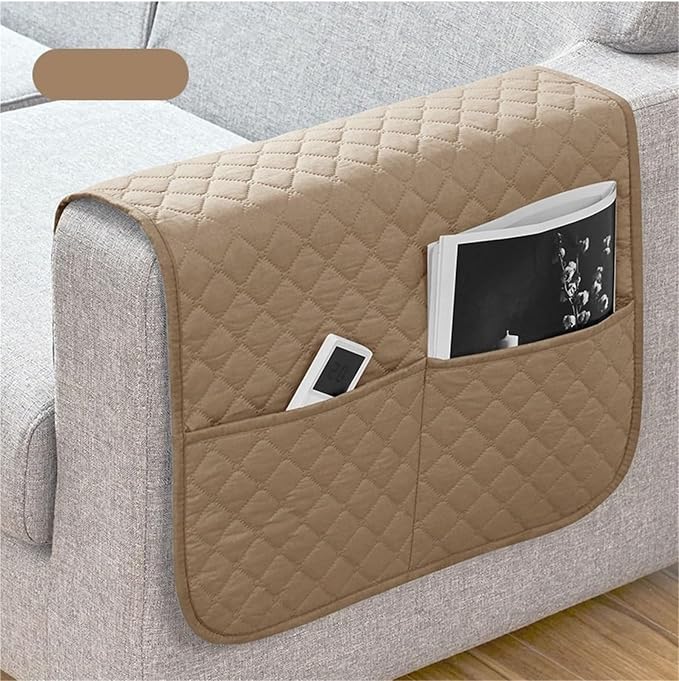 Armrest Covers Arm for Chairs Couch Sofa Armchair Slipcovers Recliner Organizer Non-Slip Chair Bedside Storage Caddy Holder 2 Pockets Magazines Waterproof(Khaki)