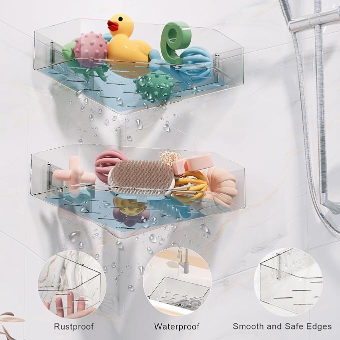 Natheeph Bath Toy Organizer 2-Pack Large Capacity Bath Toy Storage Holder | Space-Saving Corner Shower Caddy for Bathroom & Kitchen, Clear Holder for bath/kitchen items, Quick-Drying Holes
