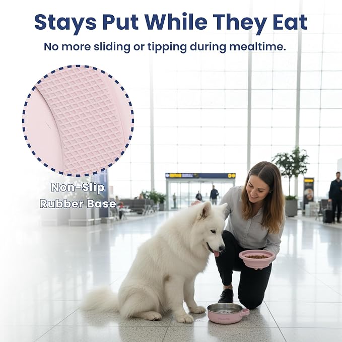 PawsPik 2-in-1 Travel Dog & Cat Bowl – Collapsible BPA-Free Silicone | 18/8 Stainless Steel, Portable & Non-Slip with Handle, Easy to Clean, Food & Water Bowl for On-the-Go Pets