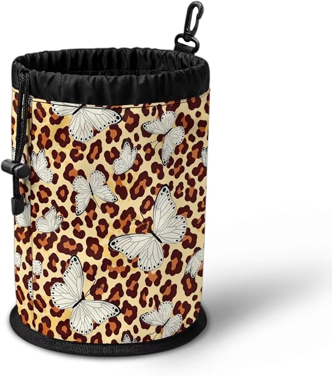 Drawstring Clothespin Organizer, Leopard Print Butterfly Portable Laundry Peg Bag with Hanging Grommet, Storage Pouch for Clips, Ideal for Drying Rack, Camping Gear, Home Use