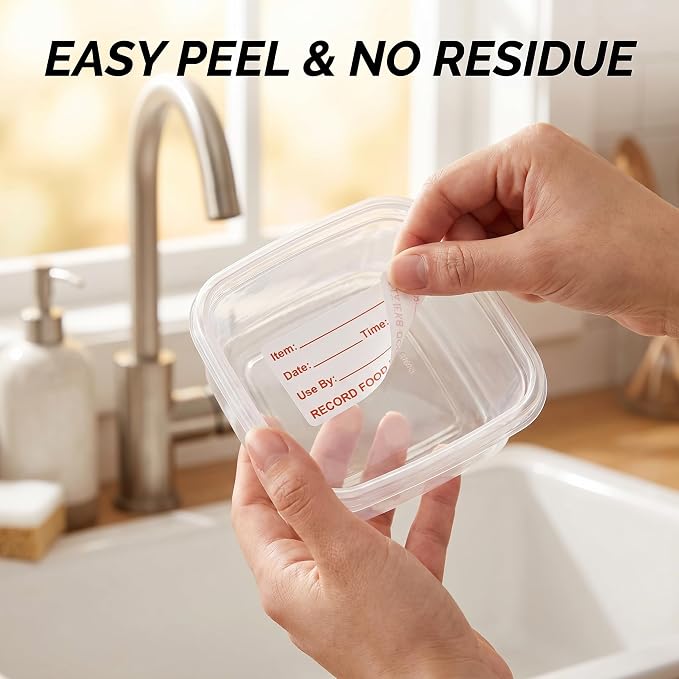Food Storage Labels, 1000Pcs 2 Rolls, Small Self Adhesive | Removable water-resistant freezer stickers and date tags for kitchen organization, canning and food prep.