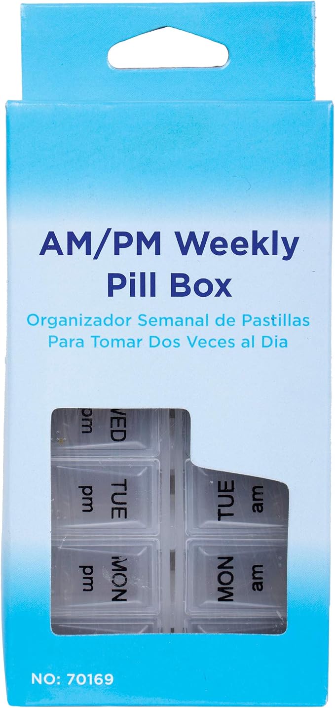 Apex Twice-A-Day Economy Weekly Pill Organizer, Weekly Pill Organizer, 2 Times a Day, Easy-Open, See-Through Lids, Organize Medication or Vitamins by AM, PM or Morning and Bedtime, Clear