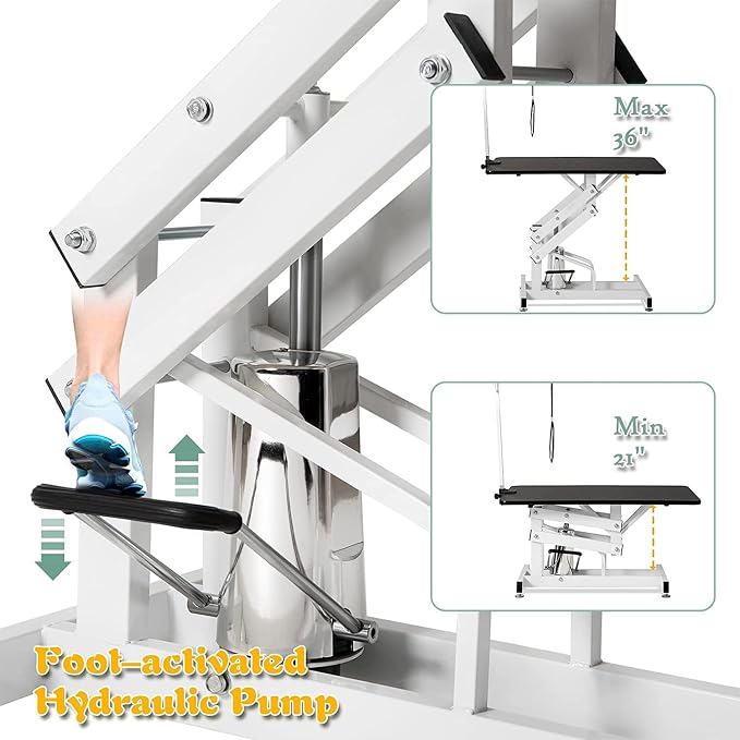 Hydraulic Pet Grooming Table, 42'' Durable Foldable Dog Grooming Table Suitable for Small Medium Large Dogs, Heavy-Duty Pet Grooming Table Drying Table with Adjustable Arms