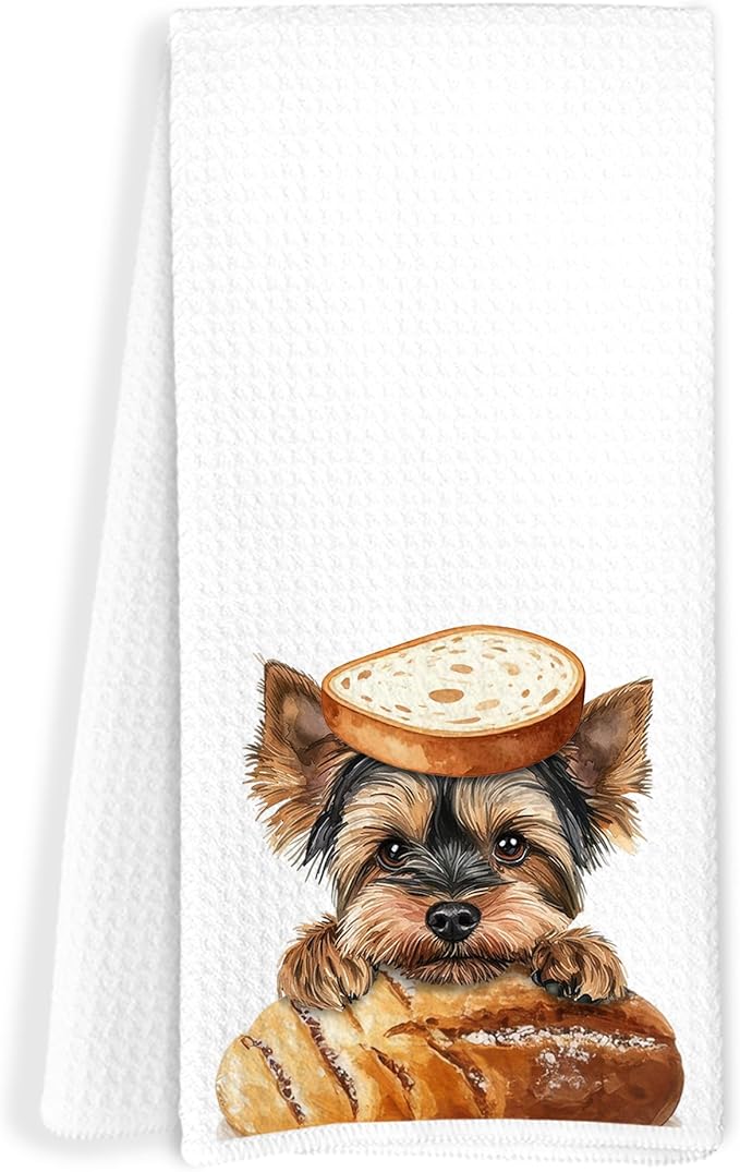 Funny Yorkshire Terrier Kitchen Towels, Gifts for Yorkie Lovers Dish Tea Towels, Cute Baking Chef Yorkie Dog Decorative Hand Towel for Kitchen Bakery, Gifts for Baking Lovers, 16x24 Inch
