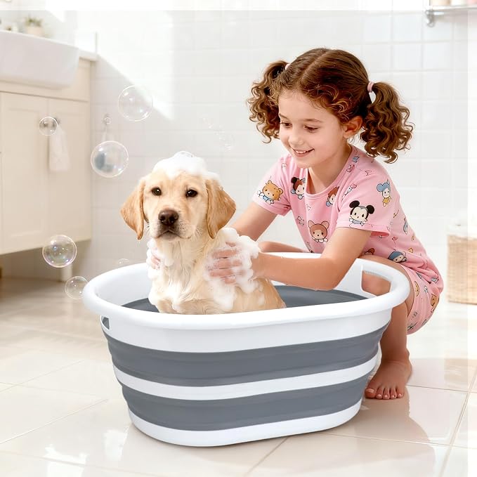 Collapsible Dog Bathtub, Portable Pets Bathing Tub for Puppy Cats, Gray | Foldable Washing Tub, for Small Pets, Multi-Functional, Indoor, Outdoor