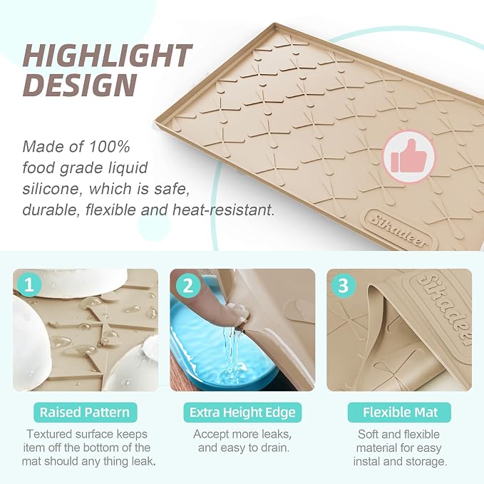 Waterproof Under Sink Mat Silicone 40"x19", Kitchen Cabinet Liner | BPA-Free Silicone Mat with Raised Lip Protects Cabinets from Leaks, Versatile Home Organizer for Bathroom, Pets, Boots, Floor