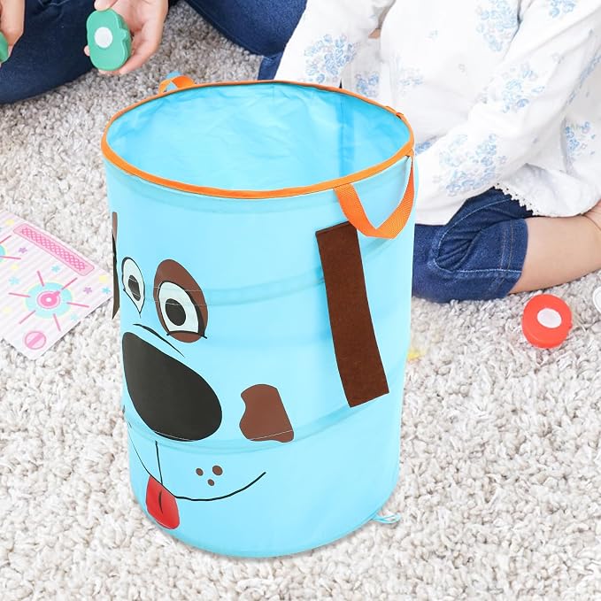 GALPADA Large Capacity Foldable Fabric Storage Bucket with Two Comfortable Handles, Easy to Carry Portable Bin Organizer for Nursery Room and Bedroom, Light Blue Pet Storage Basket