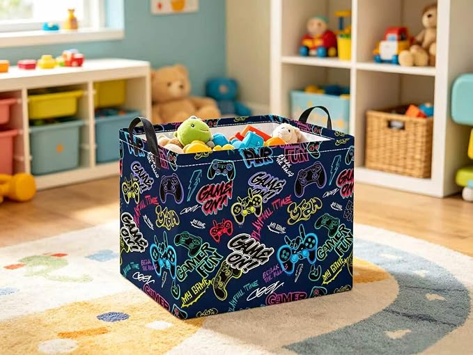 Rectangular Valentines Basket for Women Girls Storage Bin Organizer Box Shelf Room Decor(Cool Game)
