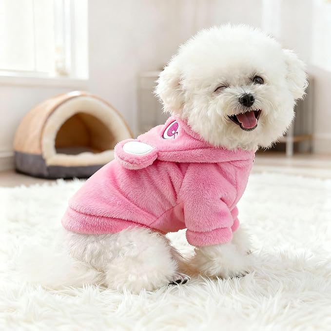 Dog Hoodie with Bear Ears Fleece Dog Valentines Sweater for Small Dogs French Bulldog Clothes Puppy Costume for Small Dogs XS Winter Clothes Cozy Pet Fleece for Cats