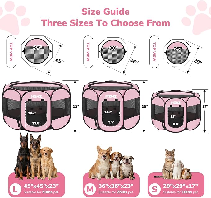Dog Cat Small Animal Puppy Playpen Crate, Medium, Whole Pink | Portable Pop Up Pet Cage Enclosure Tent Kennel Indoor Outdoor with Carrying Case, No Assembly, Camping Use