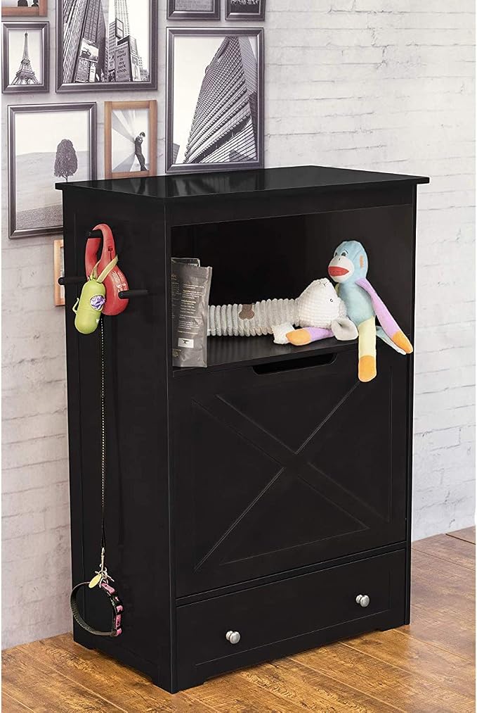 zoovilla Windsor Pet Feeders with storage - dog bowl stand, pet feeder station, Black 13.78?D x 24.02?W x 35.04?H