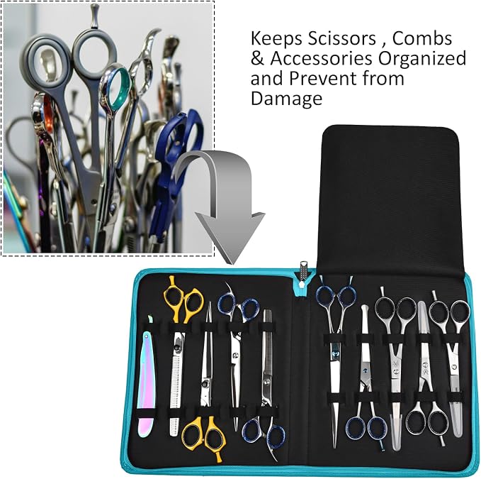 Case Holds 10 Grooming or Beauty Shears (TURQUOISE)