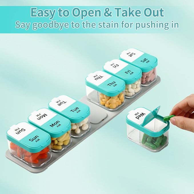 Large Weekly Pill Organizer 2 Times a Day for Vitamin, Medicine, Supplement | extra large capacity; large size; good quality; detachability; durability; easy to open and close; easy to use; practical