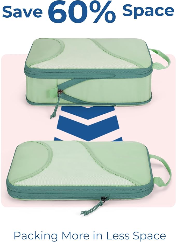 Bagsmart Compression Packing Cubes, Travel Bag Cruise Ship Essentials | Lightweight, Compressible Suitcase Organizer Set fit Standard Carry-On & Checked Luggage, 6 Set, 14 Set Washable Packing Bags