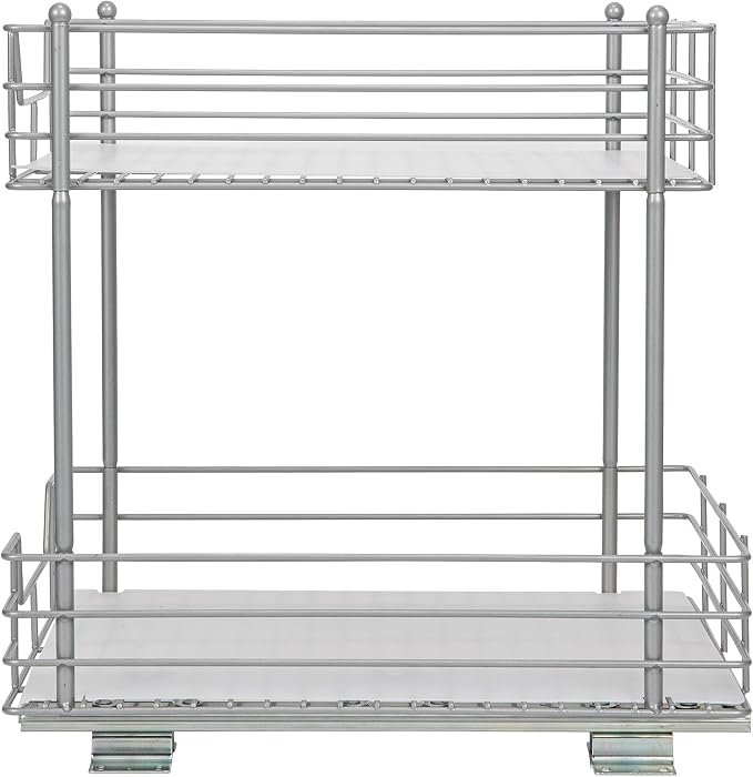 Household Essentials Brushed Steel & Plastic Two-Tier Pantry Organizer, Silver