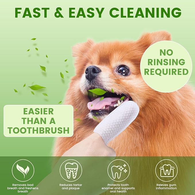Dog Dental Care Wipes - Dog Teeth Cleaning Wipes & Pet Teeth Cleaning Wipes for Dogs & Cats - Reduces Plaque, Freshens Breath - Easy-to-Use Dog Dental Care Solution (60 PCS, Coconut)