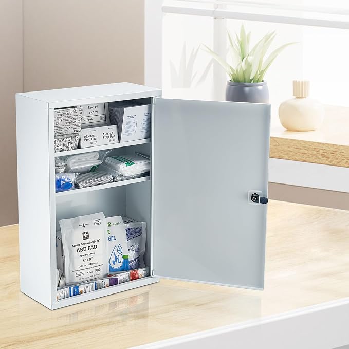VEVOR 3-Shelf First Aid Cabinet, 1000 Pieces, Large Capacity First Aid Kit, Wall Mounted Medicine Cabinet, OSHA & ANSI 2015 (Class A), Industrial Emergency Metal Med Box, for Business and Worksite
