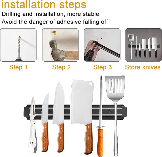 Magnetic Knife Holder (15 Inch - Set Of 2) Magnetic Knife Strips For Wall -Strong Powerful Knife Rack Storage Display Organizer-Securely Hang Knives On a Multipurpose Kitchen Bar