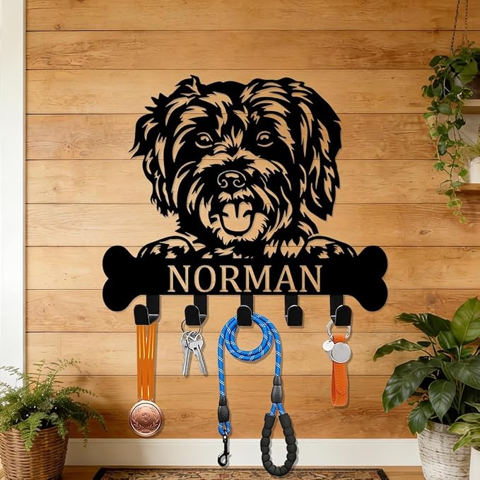 Personalized Schnoodle Dog Collar Hanger, Pet Leash Holder, Custom Hooks, Key Holder Wall Mount, Entryway Organizer, Mudroom Decor, Coat Rack, Hooks for Hanging, Hallway Rack, Doorway Decor