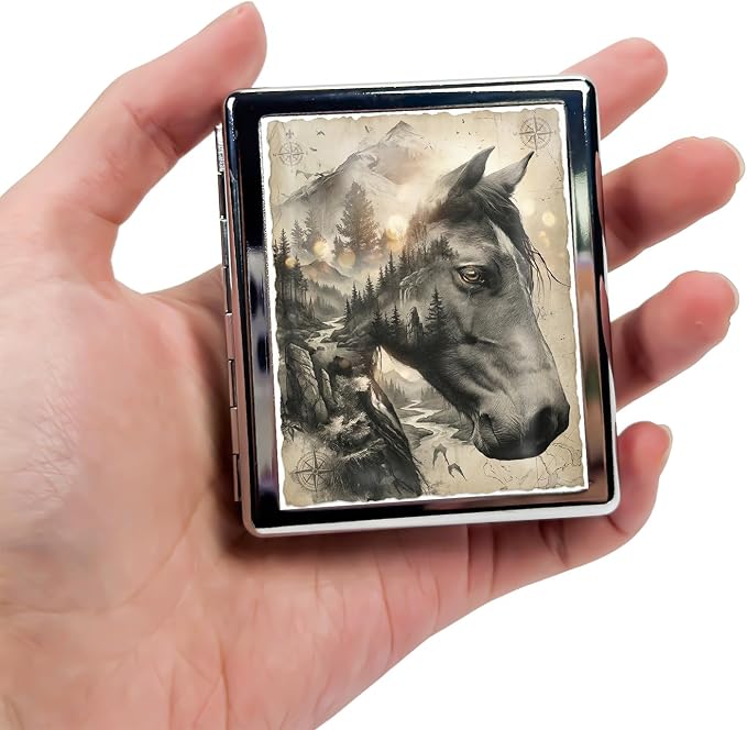 Weekly Pill Organizer, Metal Pill Box with 8 Compartments, Small Travel Pill Case for Purse Pocket, Medicine Vitamin Supplement Organizer (Spirit Horse)