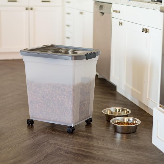 IRIS USA Dog Food Storage Container, Up to 50 lbs, Dark Gray, Made in USA | Includes 2-Cup Scoop & Wheels, Airtight Seal, BPA-Free, Bird Seed, Cat food, Cat Litter, Chicken Feed, Pellets