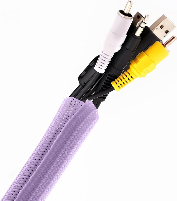 Pixio 10FT Tubing Cable Sleeve – Purple 1/2 inch Flexible Cable Management Sleeve for PC, Gaming, TV & Office, Wire Organizer for Desk Cable Cleanup