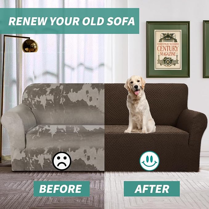 YEMYHOM Couch Cover Latest Jacquard Design High Stretch Sofa Chair Covers for Living Room, Pet Dog Cat Proof Armchair Slipcover Non Slip Magic Elastic Furniture Protector (Small, Dark Coffee)