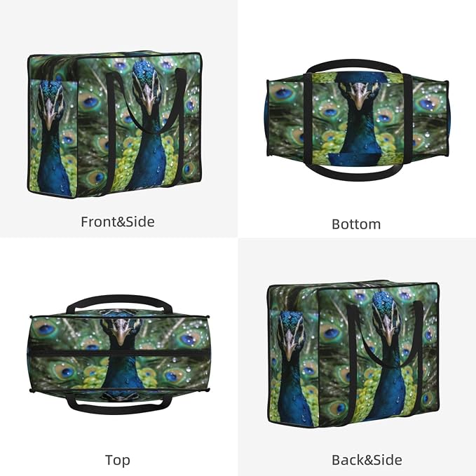 Large Capacity Packing Tote, Peacock With Open Tail Green, Waterproof Moving Bag with Zippered Closure for Bedding, Blanket and Seasonal Storage