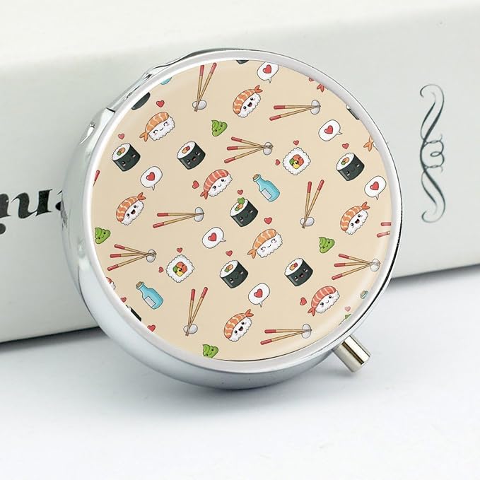 Pocket Medicine Case, Sushi Round Small Organizer, Waterproof Pill Box for Vitamins, Travel Holder Purse Carry for Commute