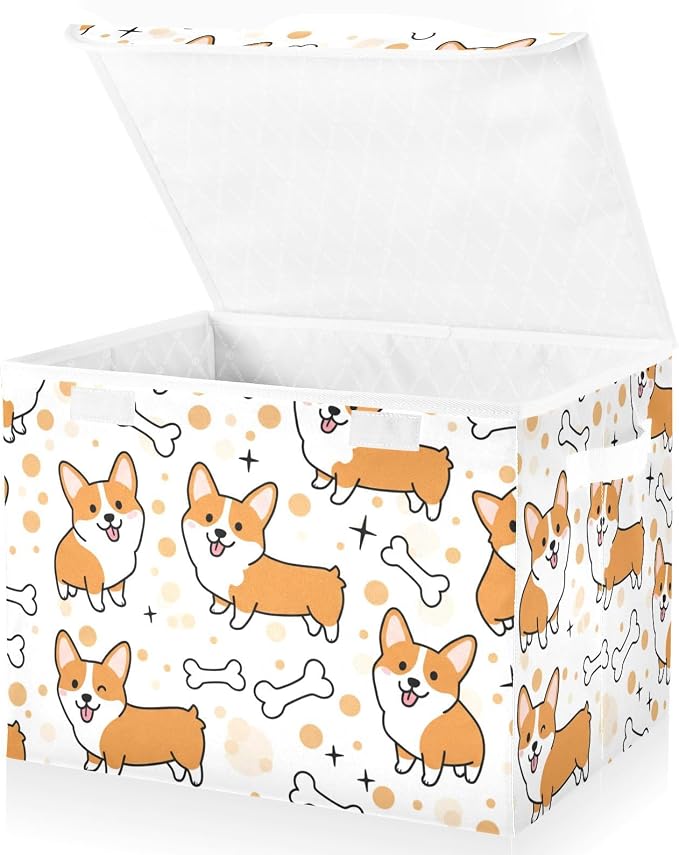 Animal Pup Pet Storage Bins with Lids Closet Bedroom 40L Fabric Bin | Decorative Storage Boxes, Foldable & Stackable, Dust-Proof Flip Top, Reinforced Handles, For Home & Dorm, Clothes & Toy Box