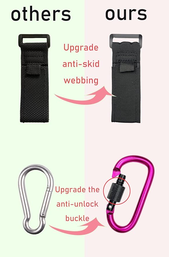 [Upgrade]Baby Stroller Hook with Locking, Carry 30 lbs per Stroller Clip, Baby Stroller Accessories & Car Seat Hook for Hanging Diaper Bag, Golf, Shopping and Pet Cart (2 Pcs + Nylon + Black)