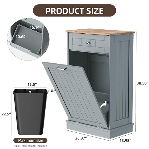 Spurgehom Trash Can Cabinet 13 Gallon, Garbage Cabinet with Drawer