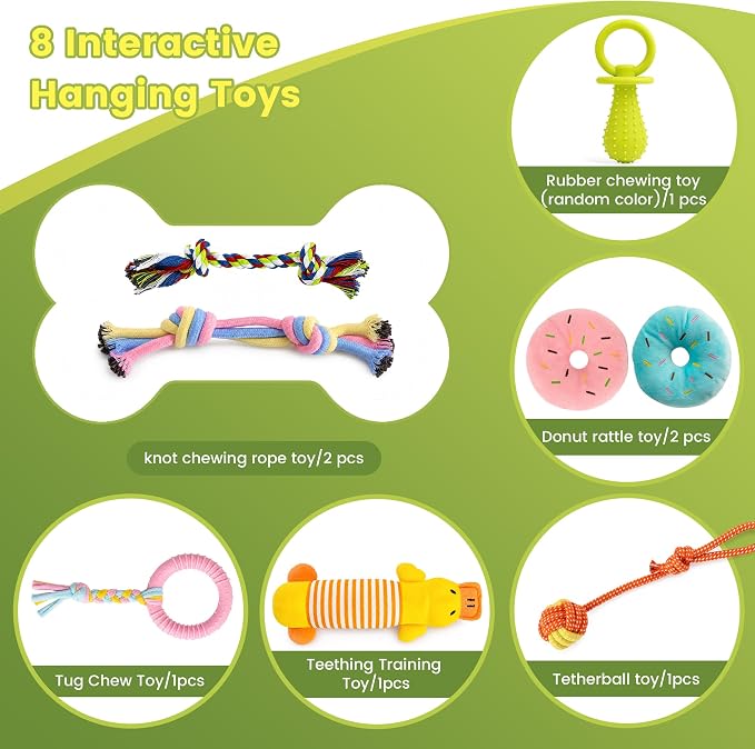 Puppy Play Gym for Small Dogs, Wooden Indoor Dog Playground with Hanging Toys, Interactive Puppy Gym & Jungle Gym for Enrichment, Agility Equipment (16.9 inch)