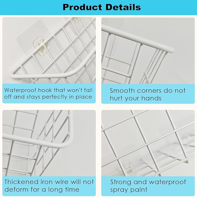 Hanging Bath Toy Storage Basket - 2 Pack Metal Bath Toy Holder with Hooks - Bathtub Toy Storage Organizer for Bath Shower Bathroom(White)