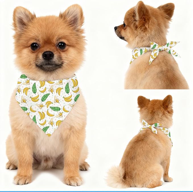 Banana Dog Bandana, Tropical Fruit Pattern Pet Triangle Scarf for Small Medium Dogs, Cute Puppy Bandana for Daily Wear Walks Picnic Birthday Family Photos