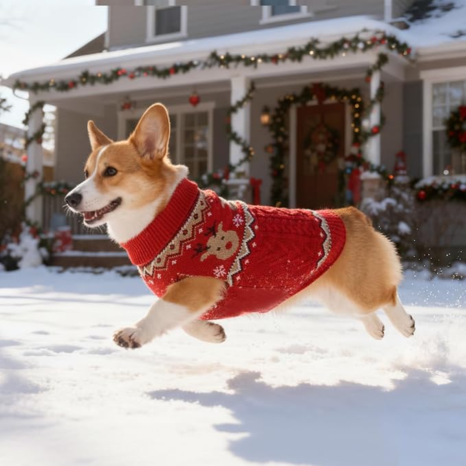 Dog Christmas Sweater Puppy Soft Holiday Xmas Clothes Pet Reindeer Outfit Reindeer Outfit for Small Medium Dogs and Cats Winter Warm Knitwear (red, XX-Large)