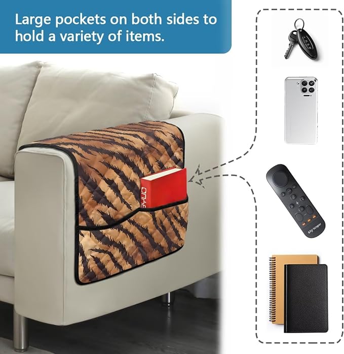 Sofa Armrest Cover Stretch Couch Arm Covers Breathable Armrest Covers for Chairs Arms Protector Keep Home Clean Scratch-Resistant Sofa Arm Cover Protect Armchair Decor Tiger Pattern