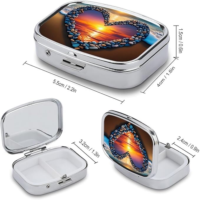 Love Beach Durable Metal Pill Case for Daily Use, 2 Slot Medicine Box Organizer,Leak Proof Travel Pill Container for Vitamins, Compact Pocket Medicine Holder for Seniors,Holiday Gift
